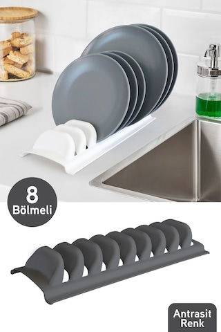 İronika Bulaşıklık 8 Li Tezgah Üstü Tabak Kurutmalık Antrasit Antrasit