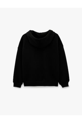 Koton Üç İplik Şardonlu Uzun Kollu Kapüşonlu Baskılı Fermuarlı Sweatshirt Siyah 7wal90005ık