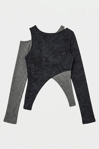 it's basic Kadın Siyah W5 Çift Parça Asimetrik Kesim Özel Tasarım Body