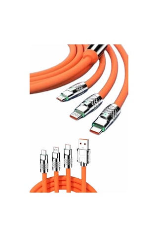 120w Silikon Metal Uçlu Led Işıklı 3 In1 Şarj Kablosu 1.2m