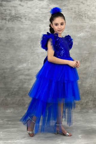 Pullu Kuyruklu Tütülü Kız Çocuk Elbisesi 001