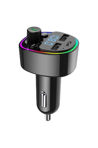 Monyee Araç Mp3 Çalar Bluetooth 5.0 Fm Transmitter, Çift Usb 3.0a, 7 Renkli Işık, Tf/usb, Gerçek Zamanlı Voltaj Monitörü, Dürtme Kontrolü Döndürme Tuşlu