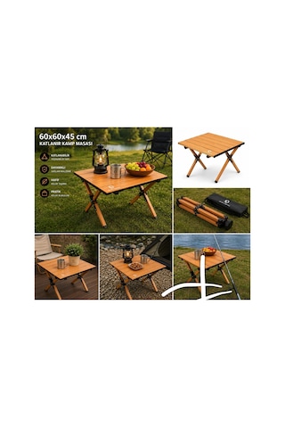 60x60x45 Cm Katlanır Kamp Ve Piknik Masası Hafif, Dayanıklı Ve Taşınabilir Ahşap