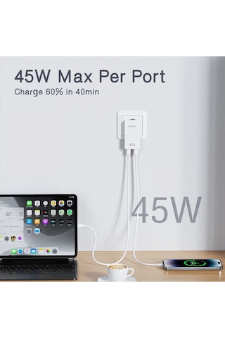 Hp-c33 45 Watt Gan Şarj Adaptörü 100 Cm Kablo 2-port Fast Charger