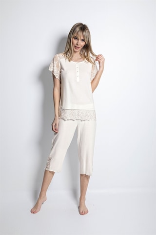 Monamise Kadın Önü Düğmeli Brode Dantelli Büyük Beden Kapri Takımı Çok Renkli