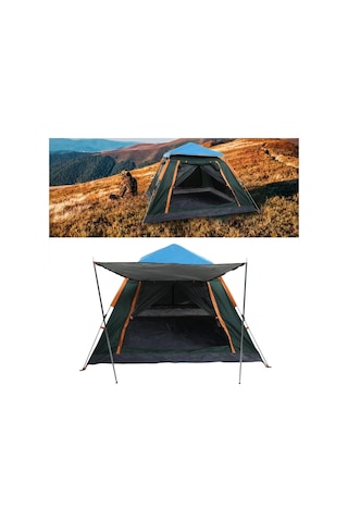 Tam Otomatik Su Ve Rüzgar Geçirmez Gölgelikli Tenteli 4 Kişilik Kamp Çadırı 215 215 145 Cm Çok Renkli