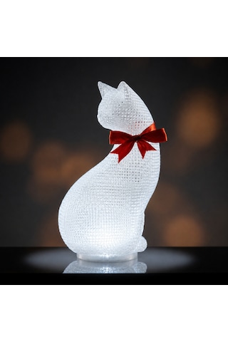 B&b Kedi Figürlü Dekoratif Masa Lambası Usb Bağlantılı Beyaz Işıklı Şeffaf