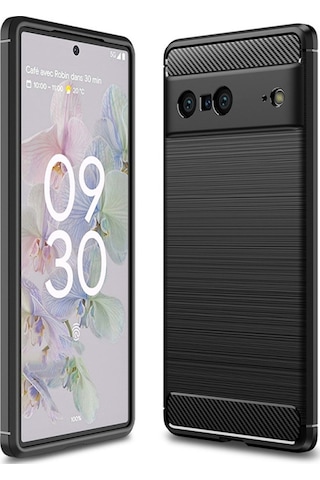 Google Pixel 7 Brushed Carbon Fiber Silikon Kılıf - Siyah Al3332