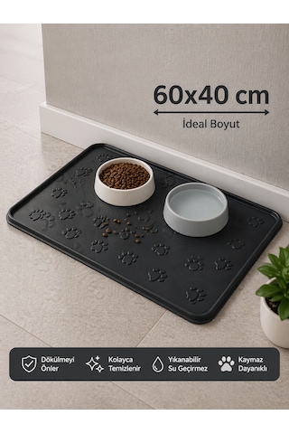 Kedi Köpek Mama Matı Havuzlu Yıkanabilir Kaymaz Evcil Hayvan Beslenme Matı Kedi Kumu Paspası 40x60