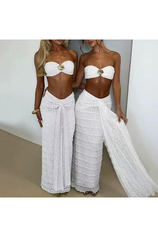 Beyaz Sydney Seashell Lace Etekli İkili Taklım Beyaz