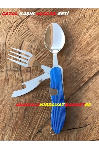 Kumanya Kaşiği Avcı Kampçı Seti Çatal Kaşık Seti Açacak Seti Kırmızı