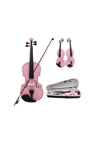 Pembe Renk Tam Boy 4/4 Ebatlı Ful Set Keman-Kutu-Yay-Reçine Dahil