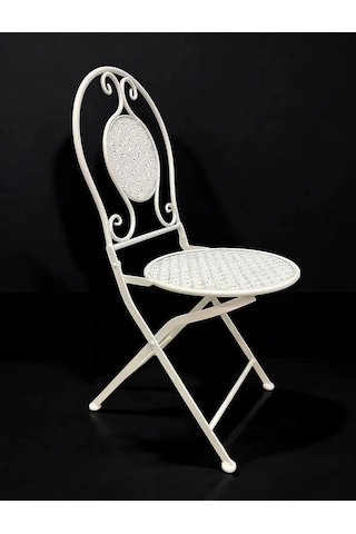 Ferforje Metal Açılır Katlanır Sandalye Bahçe Balkon Mutfak Sandalyesi Beyaz 1 Adet Beyaz