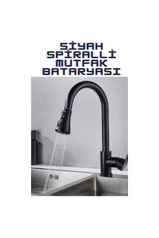 Siyah Spiralli Mutfak, Banyo Ve Lavabo Bataryası Ve Tepe Duş Seti Siyah