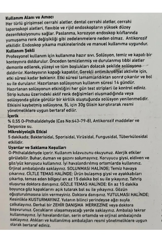 Opa Tıbbi Cihaz Ve Endoskop Dezenfektanı 5 Lt - 4 Adet 1 Koli