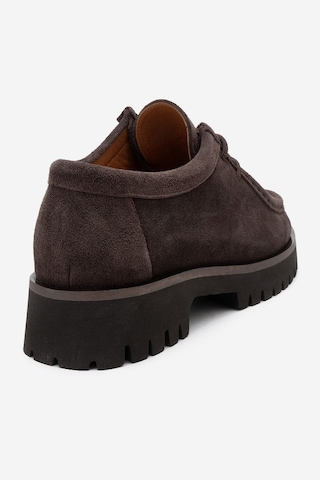 Luvishoes Talıa Kahverengi Süet Hakiki Deri Bağcıklı Kadın Loafer Ayakkabı Kahverengi