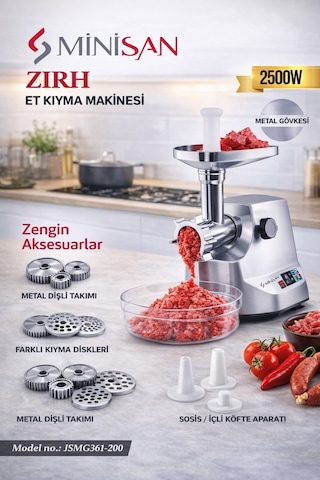 Minisan JSMG361-200 2500 W Zırh Et Kıyma Makinesı