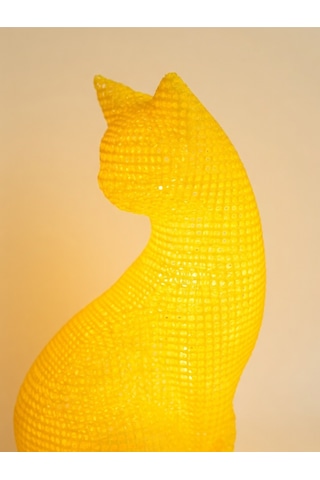 Dekoratif Kedi Figürlü Gece Lambası 3d Yazıcı Baskı Hediyelik Masa Lambası Aydınlatma 23cm Sarı
