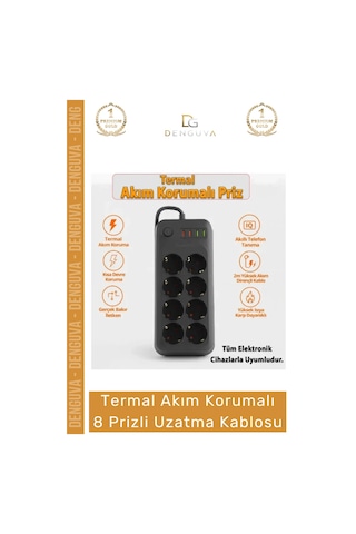 Priz Usb Portlu Iq Akıllı Şarj Termal Koruma 2 Metre Bakır Kablo Şık Korumalı 8 Prizli Uzatma Diğer