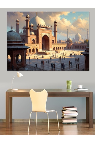 Ahşap Tablo Tarihi Cami Ve İnsan Kalabalığı