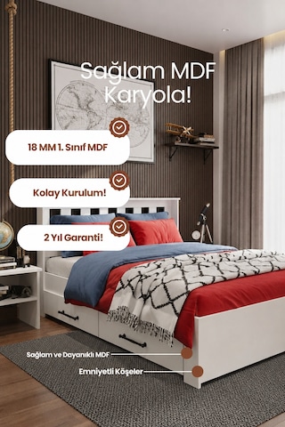 Stark 2 Çekmeceli Çift Kişilik Mdf Karyola