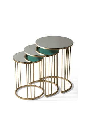 Napoli Gold Metal Ayaklı, Aynalı,3'Lü Zigon Sehpa