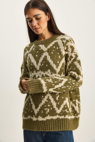 Shade Kadın Desenli Bisiklet Yaka Oversize Triko Kazak 60283826 - Çağla Yeşili Çok renkli