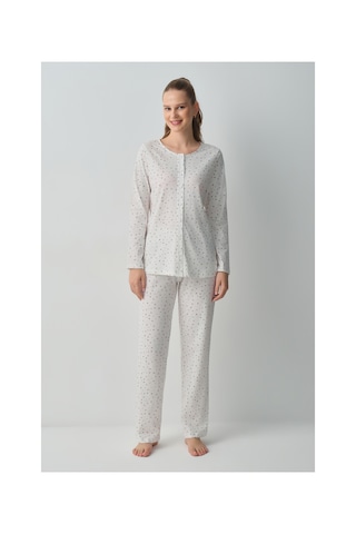 Suwen Amara Gömlek Yaka Pijama Takımı Wsh10510049338 Ekru