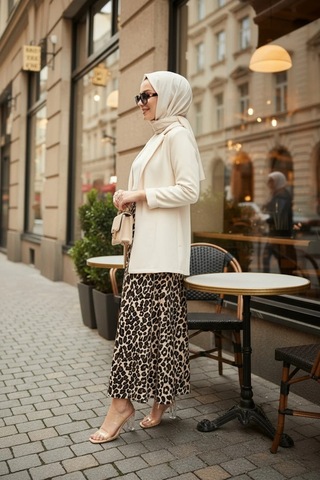 Unika Boutique Leopar Desenli Uzun Bürümcük Kloş Etek Kahverengi