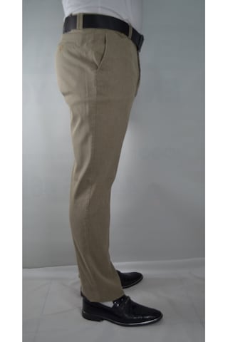 Battal Erkek Cizgili Reguler Pamuk Pantolon Bej