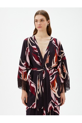 Koton Kimono Beli Kuşaklı Püskül Detaylı Bordo Desenli 4wak50194uw 4WAK50194UW4D7 Bordo