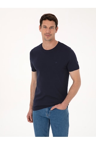 Lacivert Slim Fit Bisiklet Yaka Triko T-shirt