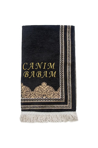 Canım Babam - Babalar Günü Hediyesi - İsim Nakışlı Şönil Seccade - Siyah