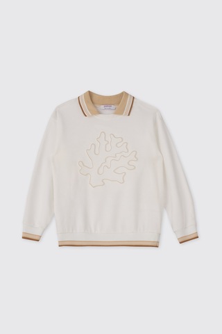 Panço Erkek Çocuk Yaka Detaylı Beyaz Sweatshirt