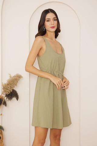 Darlin Moda Yeşil Beli Büzgülü Kolsuz Mini Paraşüt Elbise Dm1028 Yeşil
