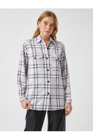Koton Ceket Gömlek Kareli Shacket Oversize Lila Ekoseli 1yak68608pw Lila