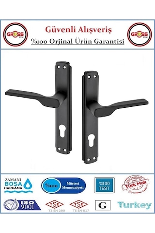 Veroni Mat Siyah Yale Dış Çelik Kapı Kolu - Statik Fırın Boyalı - 1 Takım Ön Ve Arka