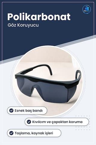 Ayarlı Kaynak Gözlüğü Siyah Polikarbonat Lens İş Güvenliği Göz Ko