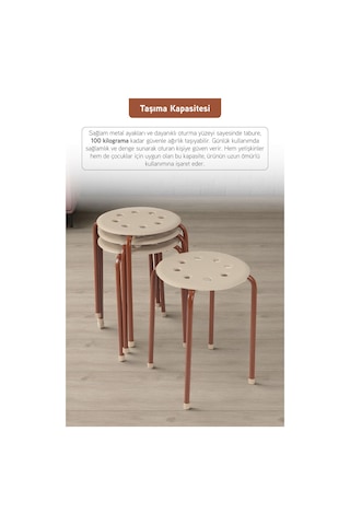 İronika Otto Metal Gövdeli Modern Tabure Mutfak Bahçe Taburesi - 4 Adet Krem