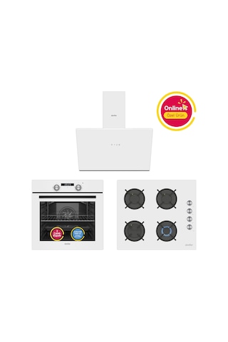 Simfer 4 Fonksiyon Trend Dijital Beyaz Power Turbo 3'lü Ankastre Set (Fırın + Ocak + Davlumbaz)