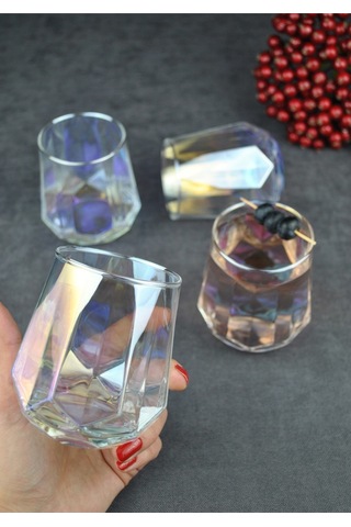6'lı Hologramlı Cam Bardak Meşrubat Su Bardağı 330 Ml - Dıamond Renkli