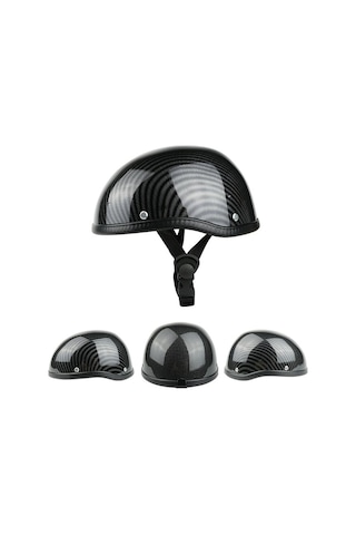 Pazly Retro Motosiklet Yarım Kask - Abs Plastik & Pamuklu - Karbon Desenli - Evrensel Boy - Yıkanabilir Kask