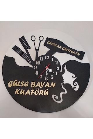 Kuaför Veya Güzellik Merkezi 3+3 Mdf Kişiye Özel İsim Yazılı Duvar Saati Çok Renkli