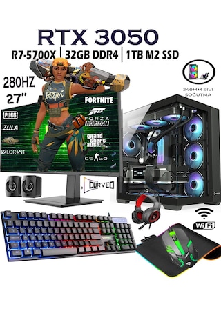 Apphirex Rebirth X36 R7-5700X 32 GB 1 TB M.2 RTX3050 6 GB 27'' W10P Masaüstü Oyuncu Bilgisayarı