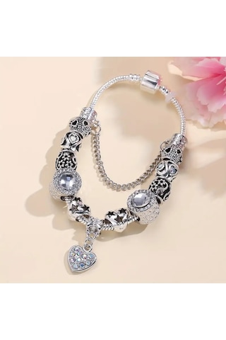 Kalp Aşk Temalı Charm Bileklik, Ahşap Kutu İçerisinde