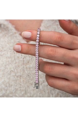 Artsmagazinmücevher Gümüş Pembe Zirkon Taşlı Su Yolu Kadın Bileklik