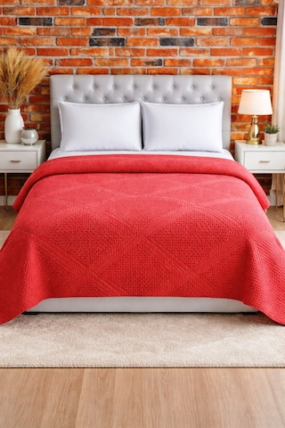 Şaheser %100 Pamuk Çift Kişilik Pike 240x220 Tek Pike -brick Red Kırmızı