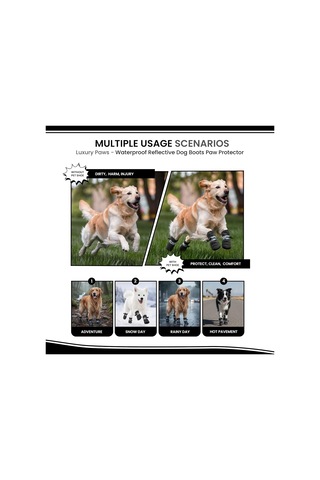 Patibon Su Geçirmez Köpek Botu 4 Lü Set - Yansıtıcı Şeritli & Kaymaz Taban S 2 Beden Siyah
