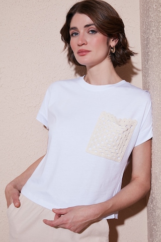 Lela Pamuklu Tek Cepli Regular Fit Bisiklet Yaka Bayan T Shirt 5865818 Beyaz