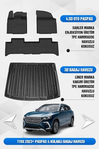 Togg T10x Uyumlu Sahler 4.5d Pro Premium Oto Paspas Ve Liner Marka 3d Kulaklı Bagaj Havuzu